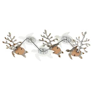 49 in. x 18 in. Metal Bronze Hammered Turtle Wall Decor with Wood Accents