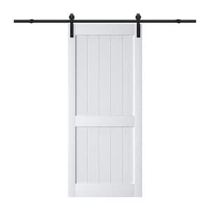 36 in. x 84 in. White Paneled H Style White Primed MDF Sliding Barn Door with Hardware Kit and Soft Close