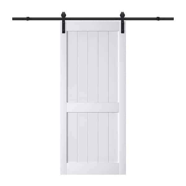 ARK DESIGN 36 in. x 84 in. White Paneled H Style White Primed MDF Sliding Barn Door with Hardware Kit