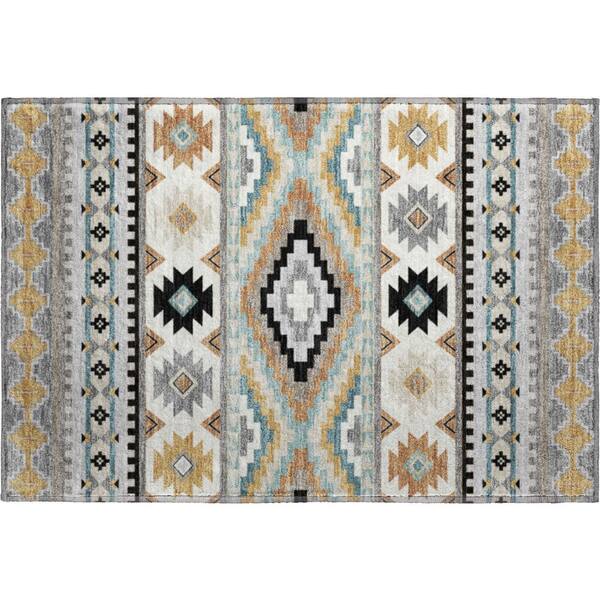 Mayfield Premium Machine Washable Abstract AMF2539 Gray 3 ft. x 4 ft. Area Rug