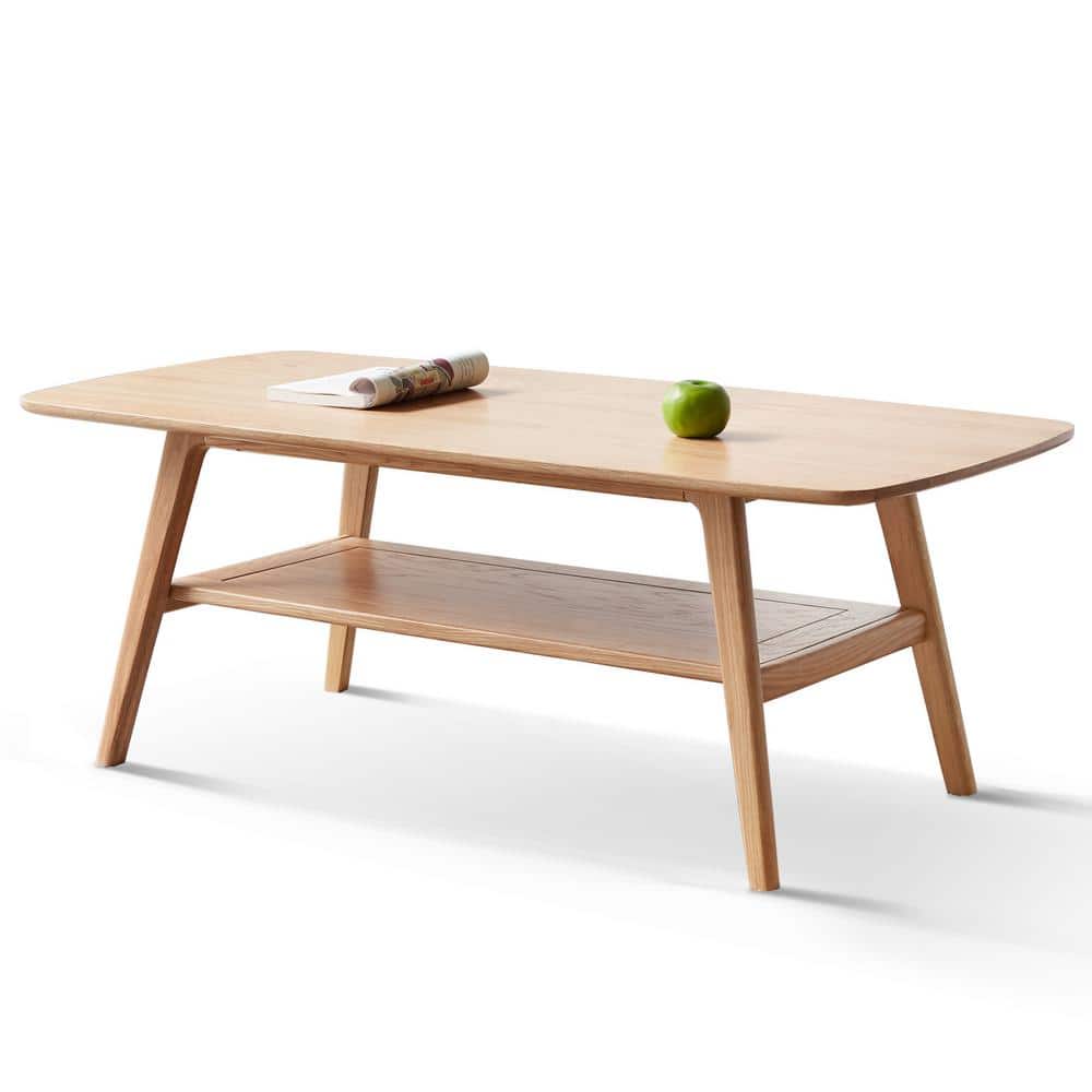 Natural Oak Wood 39.4 in. Rectangular Center Table Coffee Table End Table w