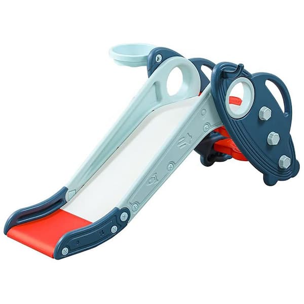 Freestanding Toddler Slide with Basketball Hoop and Ring Toss Game for Indoor and Outdoor Play, Blue