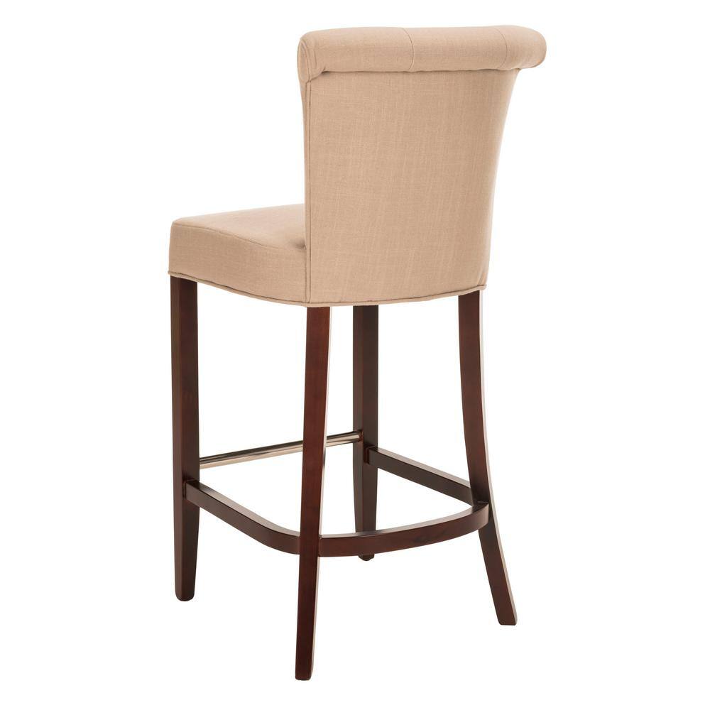 Transitional True Taupe Linen Blend Bar Stool with Cherry Mahogany Frame