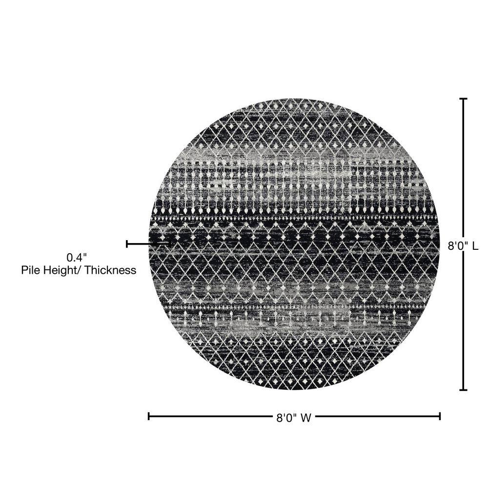 Handmade 8' Round Black Synthetic Geometric Area Rug