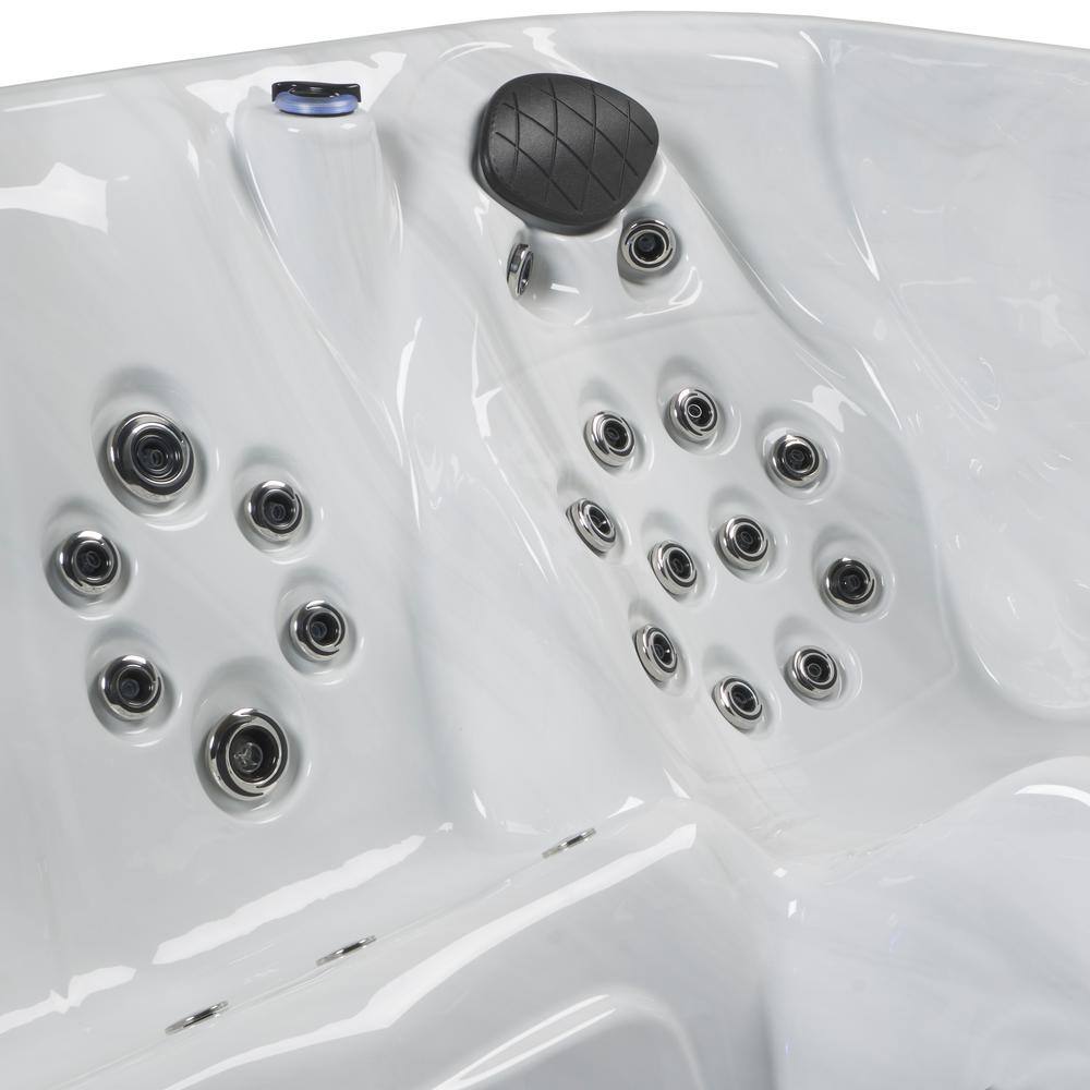 Redwood and Gloss White 6-Person Square Hot Tub with 100 Jets