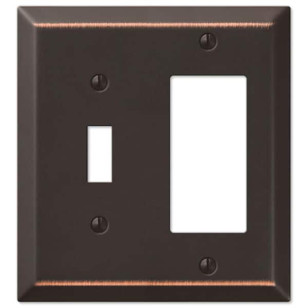 AMERELLE Metallic 2 Gang 1-Toggle and 1-Rocker Steel Wall Plate - Aged Bronze