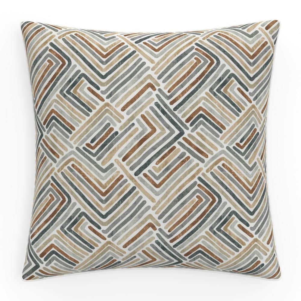 Estie Rattan Geometric Tan and Gray Outdoor Floor Pillow