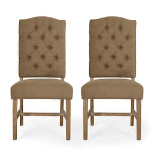 Tuttle Dark Beige and Natural Fabric Tufted Dining Chair (Set of 2)