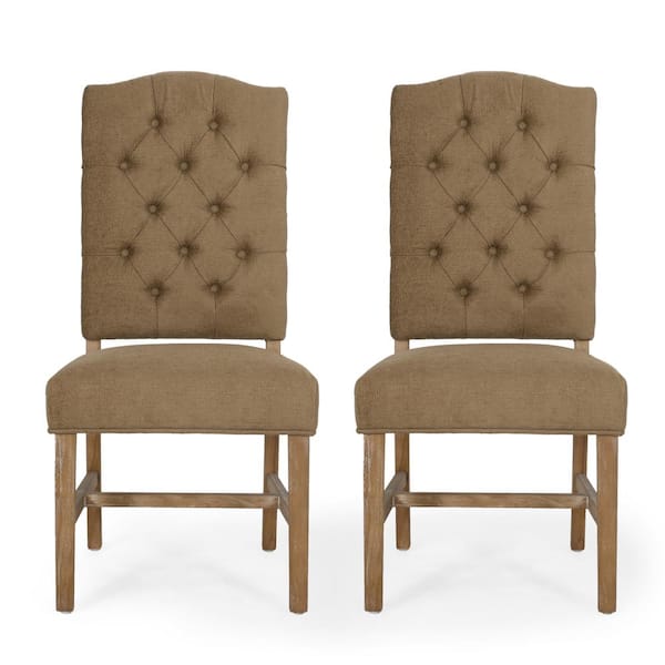 Noble House Tuttle Dark Beige and Natural Fabric Tufted Dining Chair (Set of 2)