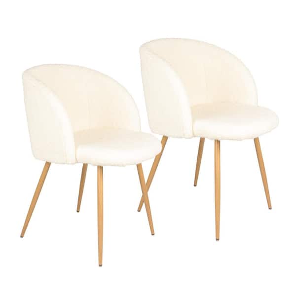 Unbranded Off White Polyester Armchair Adjust Legs Upholstered Teddy Faux Fur Dining Armrest Chair Set of 2.