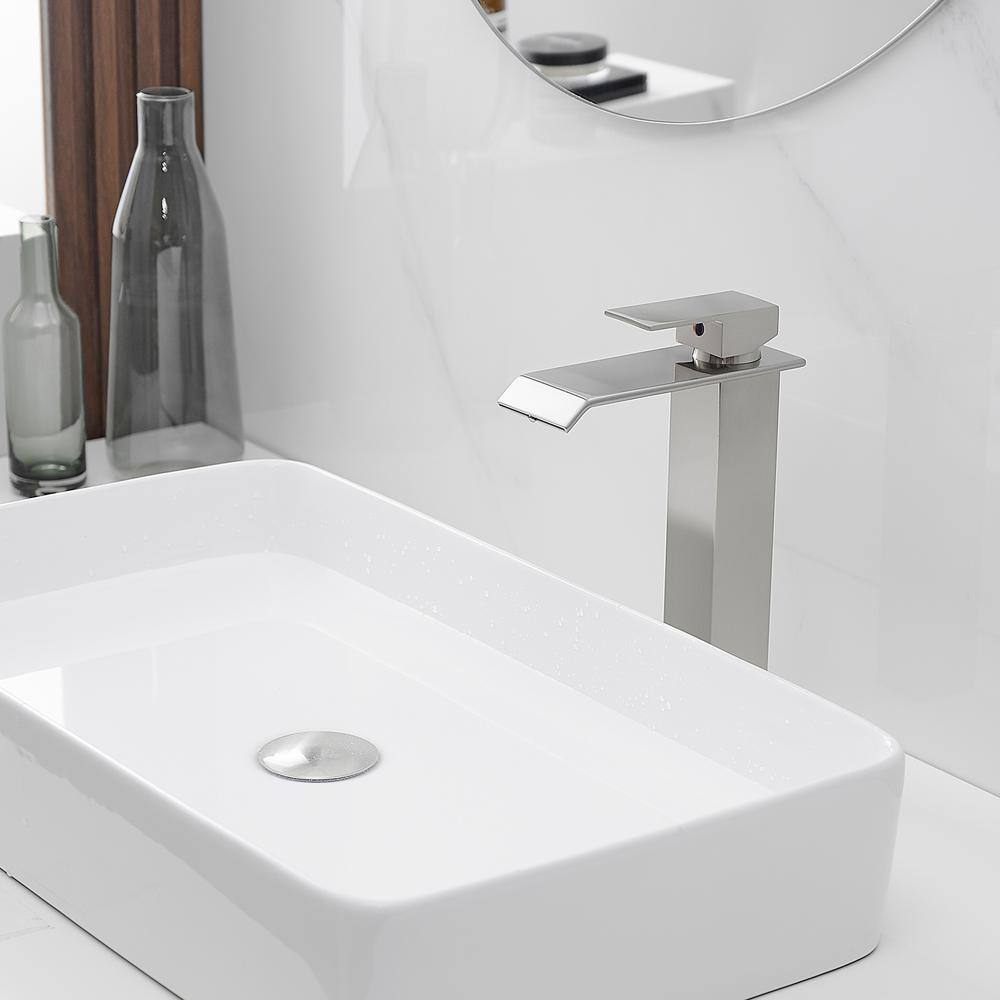 Brushed Nickel Waterfall Vessel Sink Faucet with Pop-Up Drain