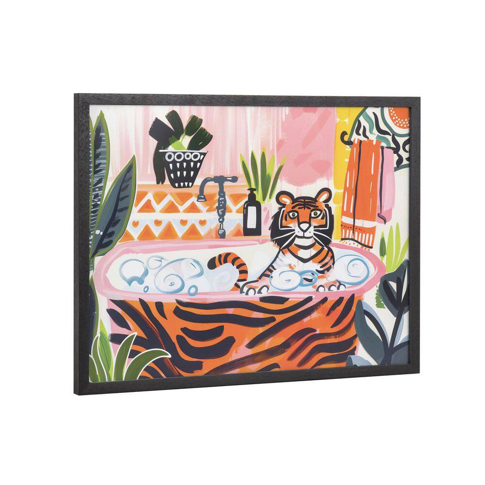 Bold Maximalist Tiger in Bubble Bath Framed Wall Art, 16x12 Black
