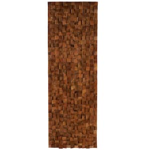 16 in. x 47 in. Mango Wood Brown Handmade 3D Cube Inspired Panel Geometric Wall Art Decor