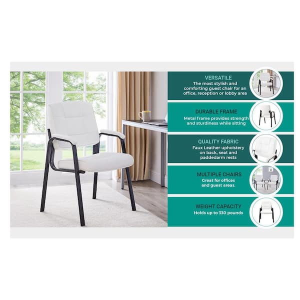 Black Office Guest Chair Set of 2, Leather Executive Waiting Room Chairs, Lobby Reception Chairs with Padded Arm Rest