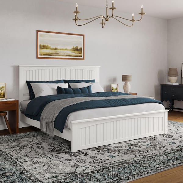 AFI Naples White Solid Wood Frame King Low Profile Platform Bed with Matching Footboard