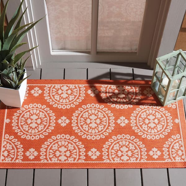 Courtyard Terracotta 3 ft. x 5 ft. Floral Geometric Indoor/Outdoor Area Rug