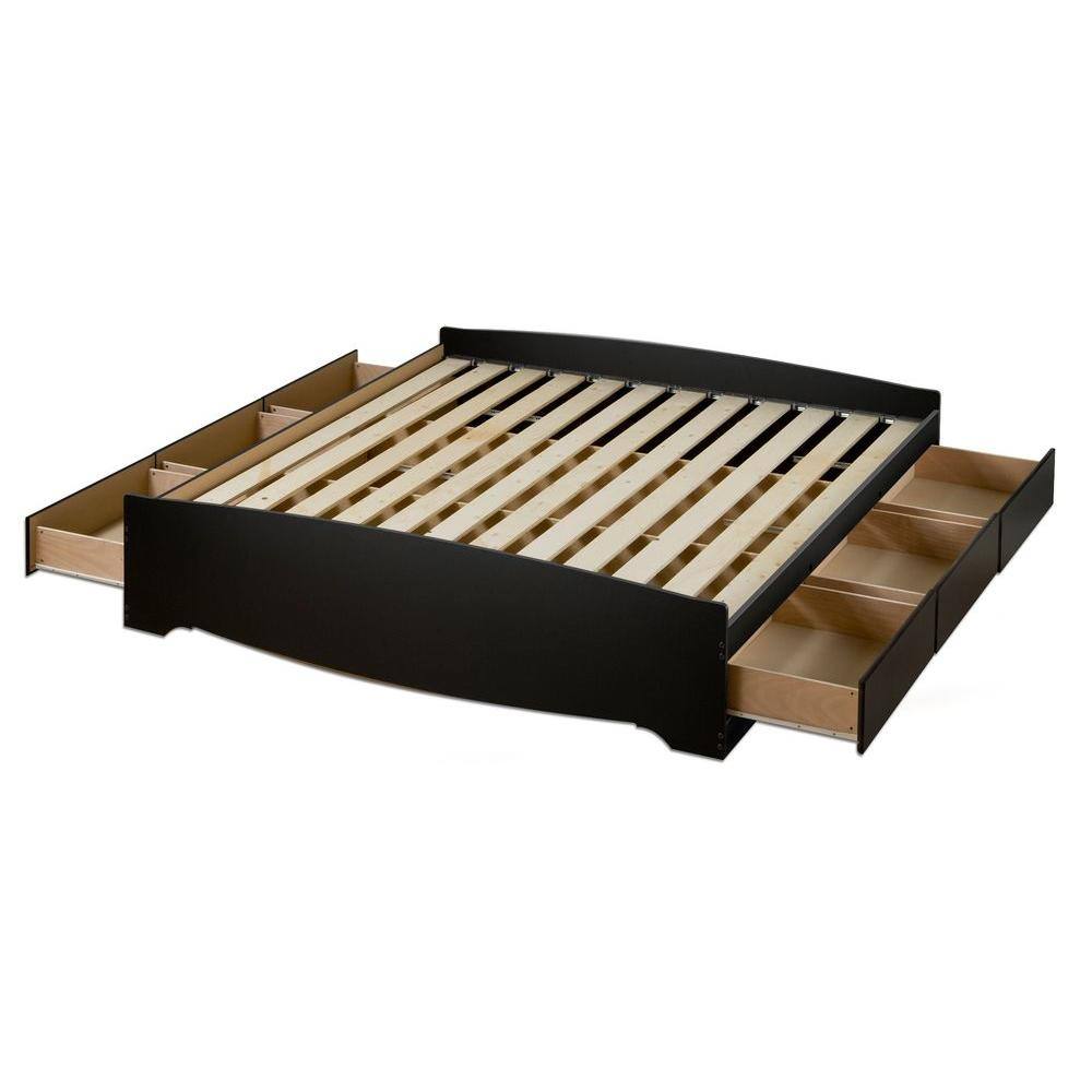 Prepac Sonoma Queen Wood Storage Bed, Black King Size Platform Storage Bed