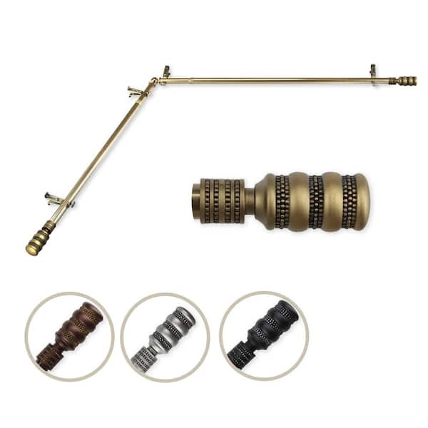 Rod Desyne 13/16" Dia Adjustable 66" to 120" Single Corner Window Curtain Rod in Antique Brass with Dollop Finials