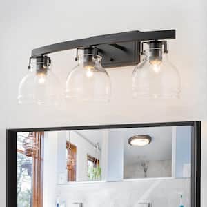 Liam 23.2 in. 3-Light Black Bathroom Vanity Light with Clear Glass Shade
