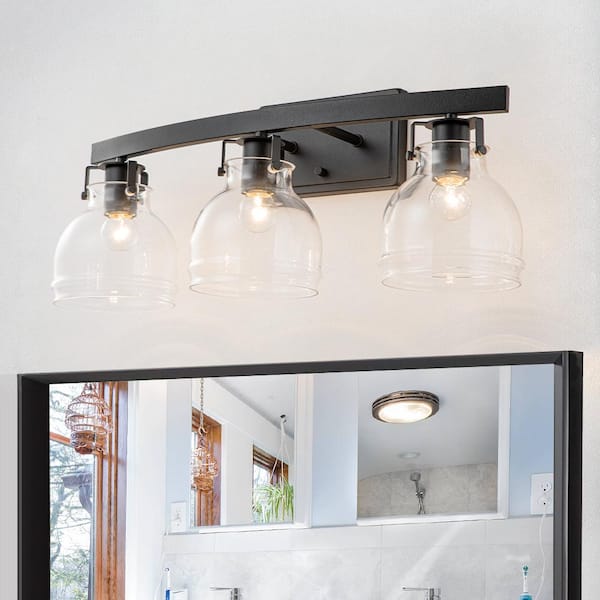 EDISLIVE Liam 23.2 in. 3-Light Black Bathroom Vanity Light with Clear Glass Shade