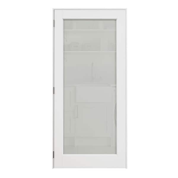 36 in. x 80 in. 1-Lite Frosted Glass Right Handed White Solid Core MDF Door with Quick Assemble Jamb Kit