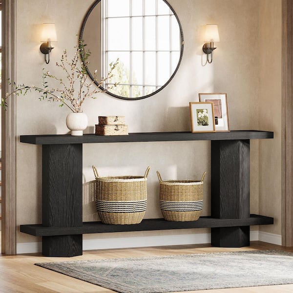BYBLIGHT Turrella 71 in. Black Rectangle Wood Console Table for Entryway, Long Sofa Table Behind Couch Table for Living Room