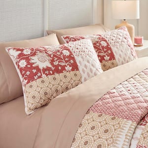 Ansley 3-Piece Paprika Multi Patchwork King Cotton Quilt Set