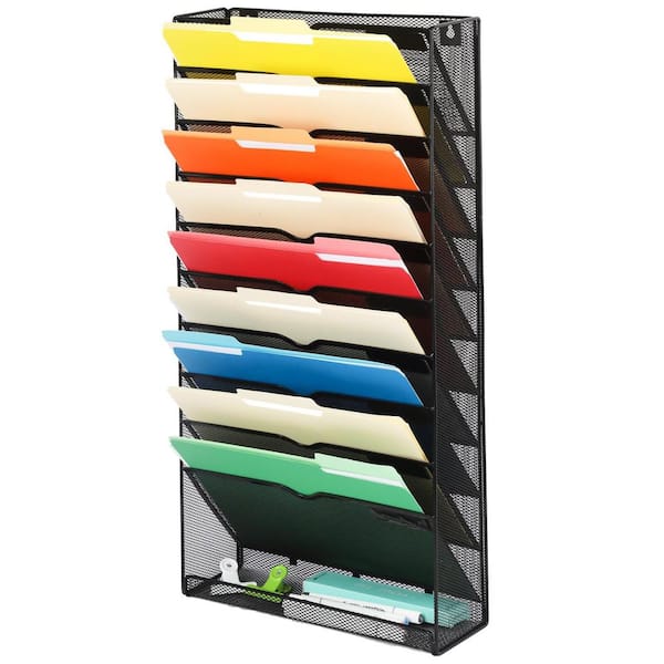 Unbranded 12.5 in. x 4 in. Black Hanging Mails Folders Papers Magazine Organization, 10-Tier Mesh Hanging Photo Album