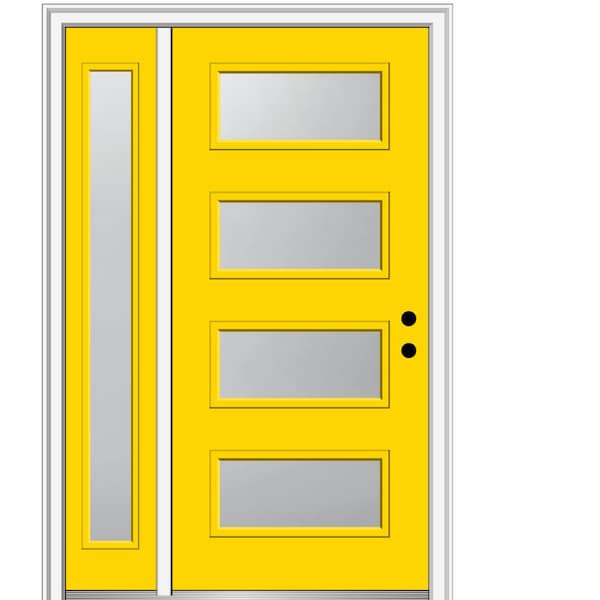 MMI DOOR 51 in. x 81.75 in. Celeste Frosted Left-Hand 4-Lite Eclectic Painted Fiberglass Smooth Prehung Front Door with Sidelite