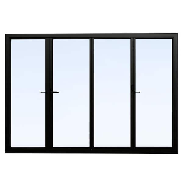 108 in. x 96 in. Left Swing/Outswing Double Tempered Glass Black Aluminum Folding Patio Door