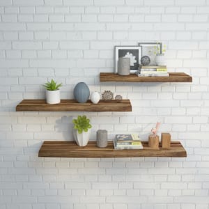 Solid 3.9 ft. L x 10 in. D x 1.5 in. T, Acacia Butcher Block Floating Wall Shelf, Brown with Live Edge