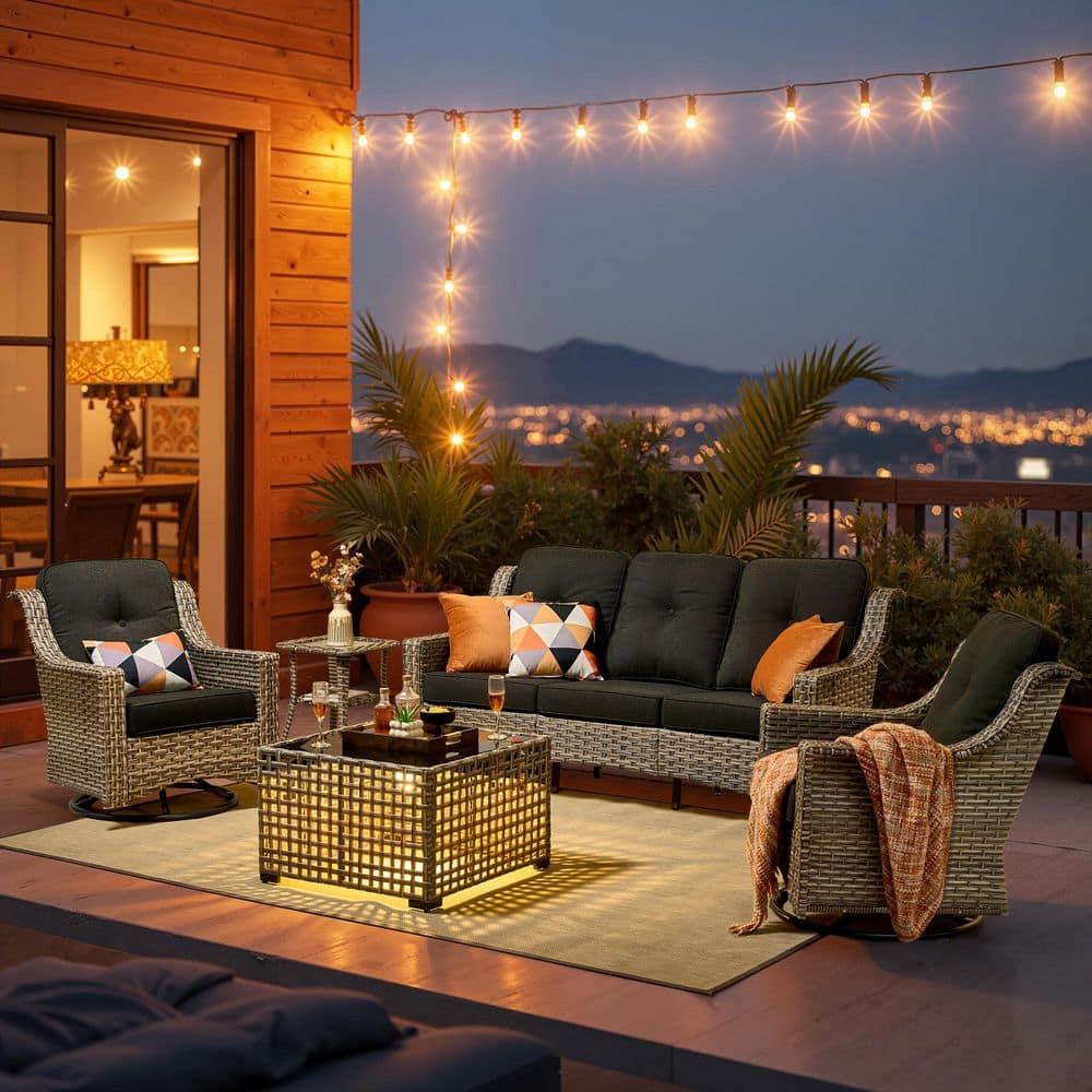 Petal 5 Pieces Wicker Patio Conversation Seating Sofa Set with Black Cushions price history on PriceWatchPro