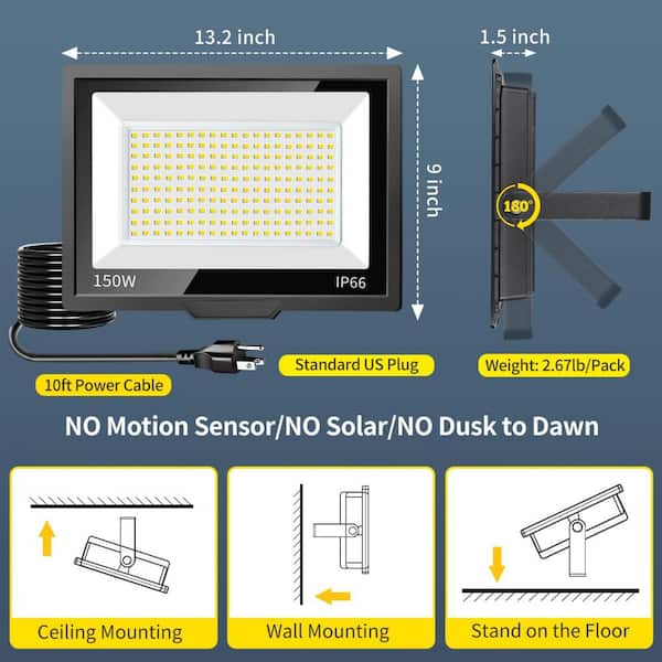 RIGIDON 1Pcs 50W LED Flood Light Outdoor With 1M Plug, 5000LM Super