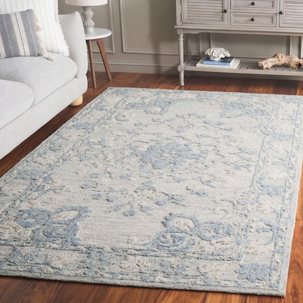 Marquee 6 ft. x 9 ft. Gray/Blue Medallion Border Area Rug
