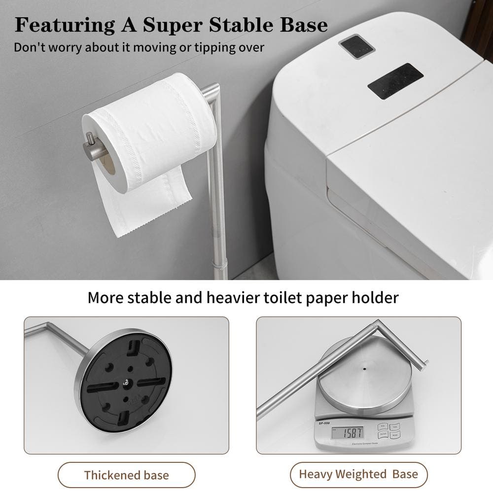 Nickel Freestanding Stainless Steel Toilet Paper Holder with Shelf