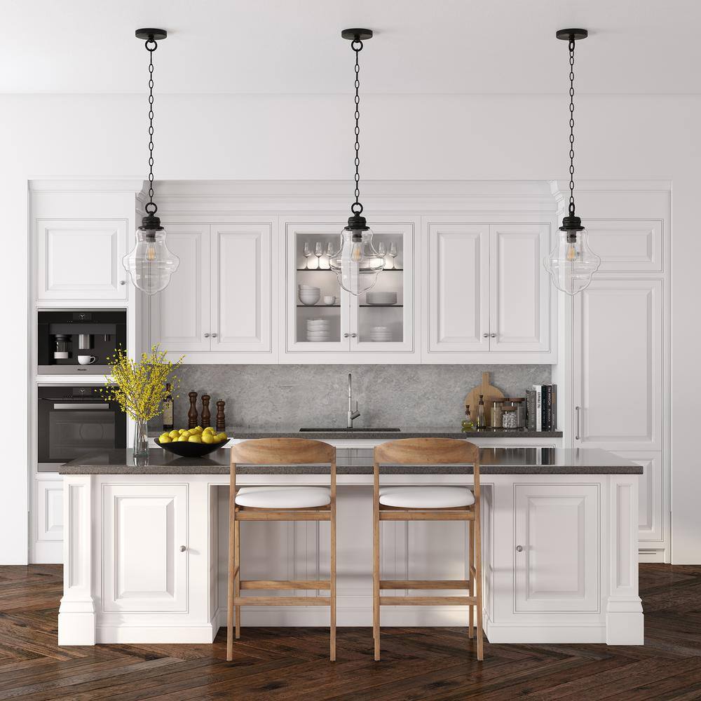 Clear Glass and Bronze Schoolhouse Pendant Light