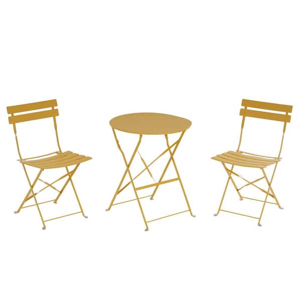 WELLFOR Bright Yellow 3-Piece Folding Metal Outdoor Bistro Set