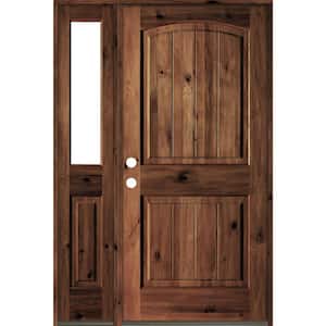 44 in. x 80 in. Rustic Knotty Alder Right-Hand/Inswing Clear Glass Red Mahogany Stain Wood Prehung Front Door w/Sidelite