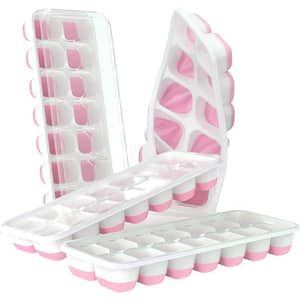 4-Pack Silicon Ice Cube Trays with Spill Resistant and Removable Lid, LFGB Certified and BPA Free in Light Pink