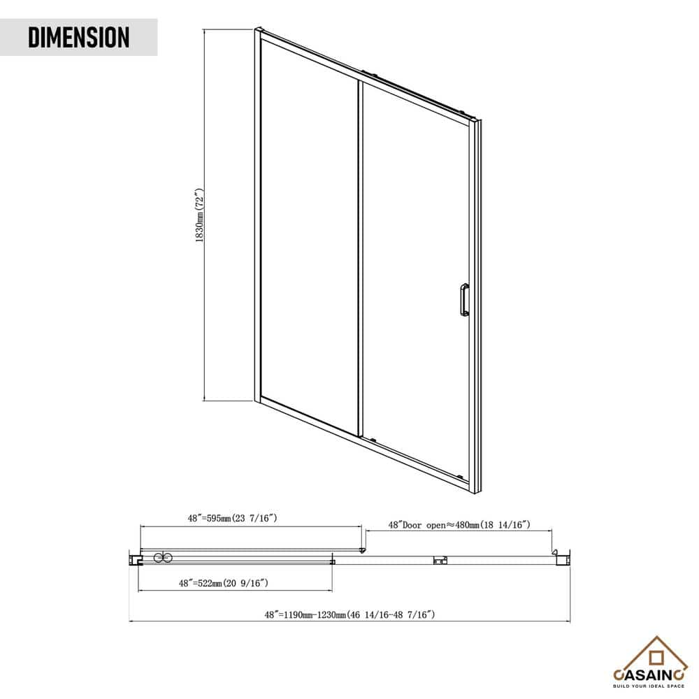 48" x 72" Brushed Nickel Framed Single Sliding Shower Door