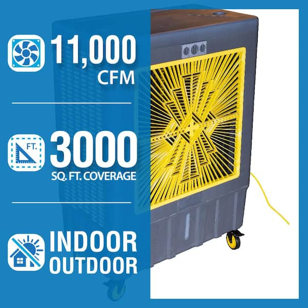 Hi-Viz Series 11,000 CFM 3-Speed Portable Evaporative Cooler (Swamp Cooler) for 3,000 sq. ft.