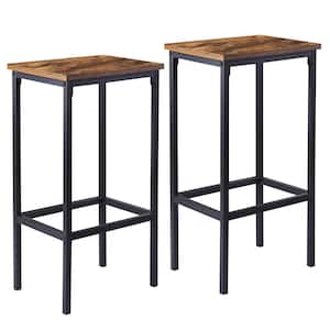2-Piece Brown Industrial Bar Stools with Natural Wood Seats 15.7 in. W x 11.8 in. D x 25.6 in. H