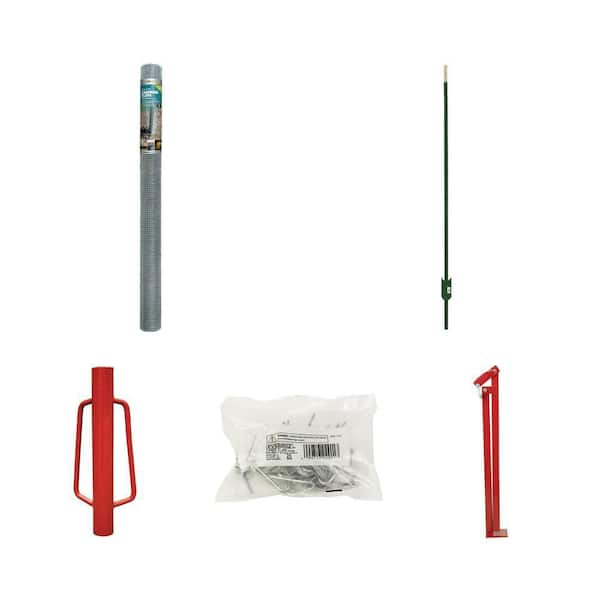 1/2in.x3ft.x10ft. Steel Hardware Cloth, 5ft. T-Post, Driver, Clips, Puller