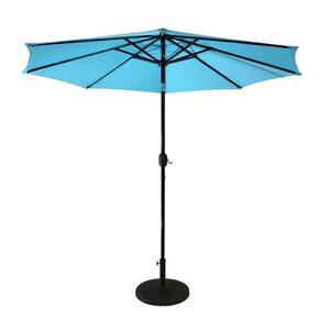 Sun-Ray 9 ft. Round 6-Rib Steel Solar Lighted Market Umbrella- Navy ...