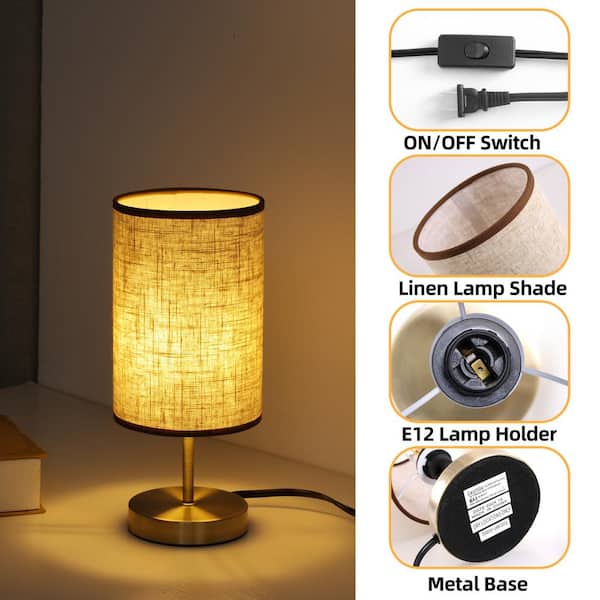 Keazile 12 in. Antique Brass Small Table Lamp with Beige Round