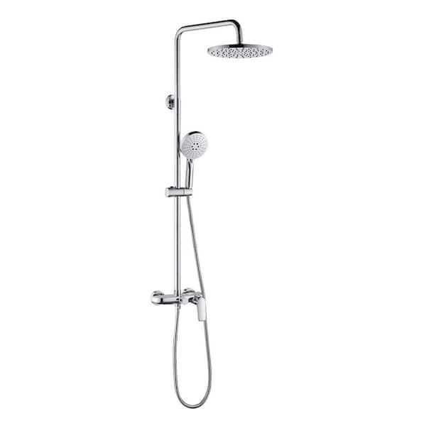 3-Spray Pattern Multifunction Wall Bar Round Shower Kit with Hand Shower and Spout 10 in. Showerhead in Chrome