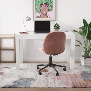 Astor Desk w/ Wireless Charger, White with Terrazzo Top