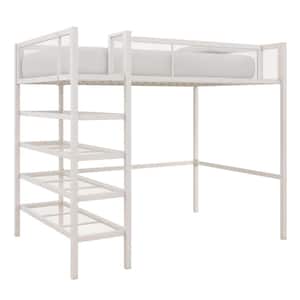Tessa White Metal Twin Storage Loft Bed with Bookcase