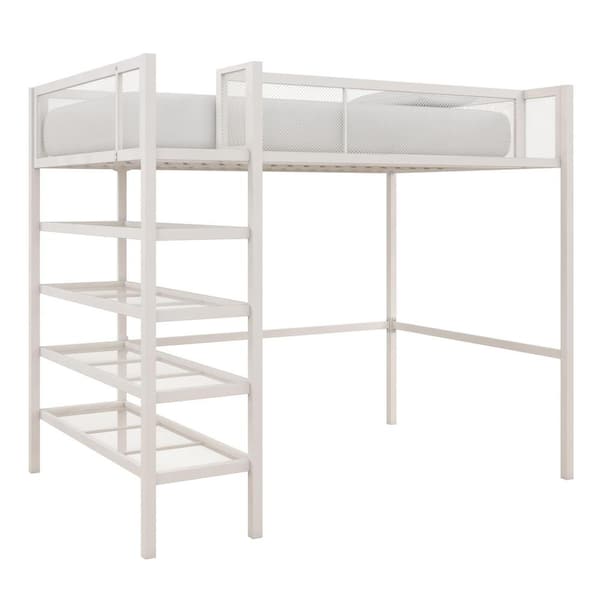 DHP Tessa White Metal Twin Storage Loft Bed with Bookcase
