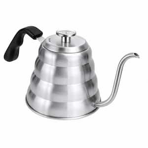 6-Cup Silver 40 oz. High Grade Stainless Steel Gooseneck Stovetop Tea Kettle with Thermometer for Manual Drip Coffee